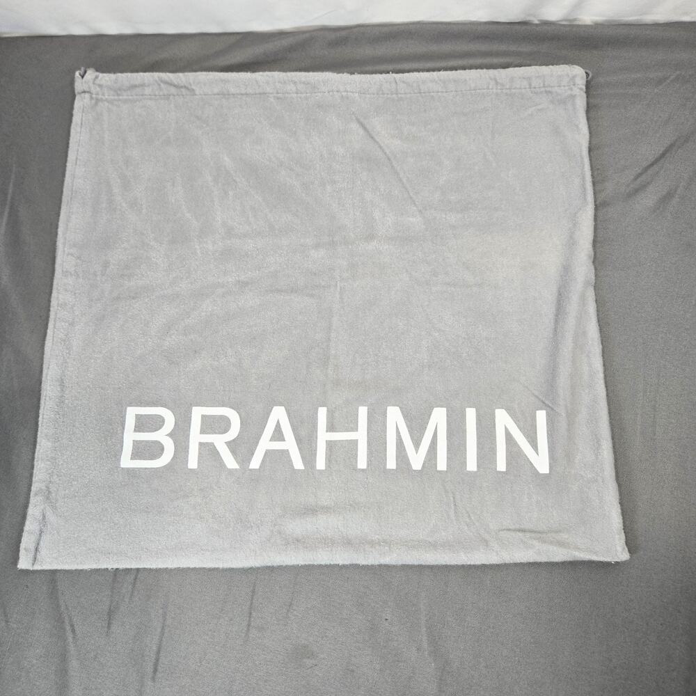 Brahmin Gray Velvet Flannel Drawstring Dust Bag White Block Logo 18x16